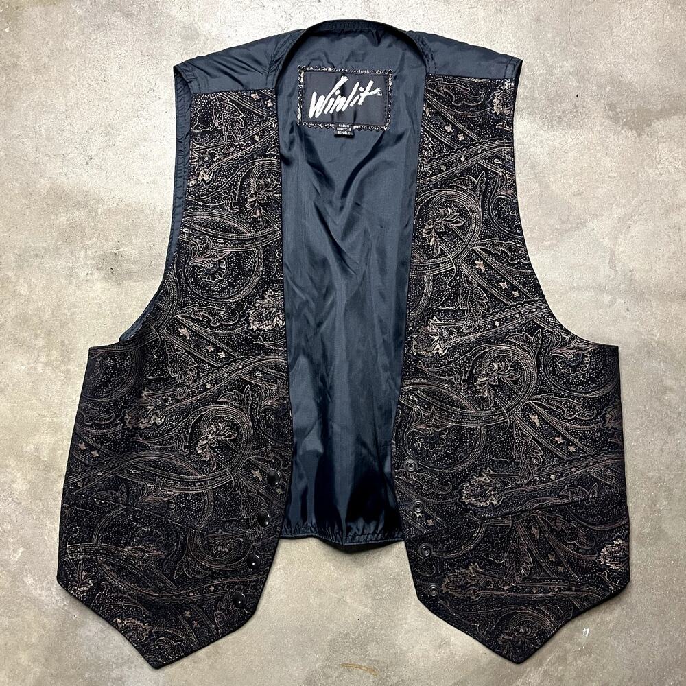 Vintage 80's Winlit Abstract Art Leather Vest